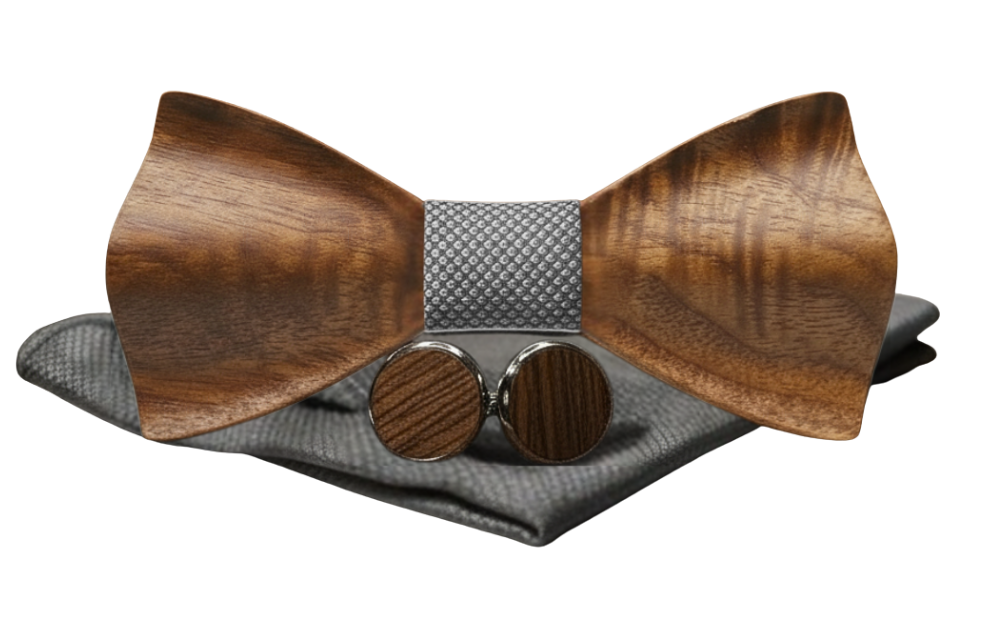 Wooden Bowtie Set (Silver)