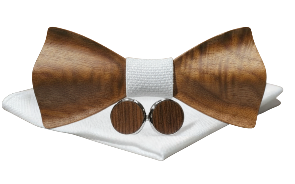 Wooden Bowtie Set (White)