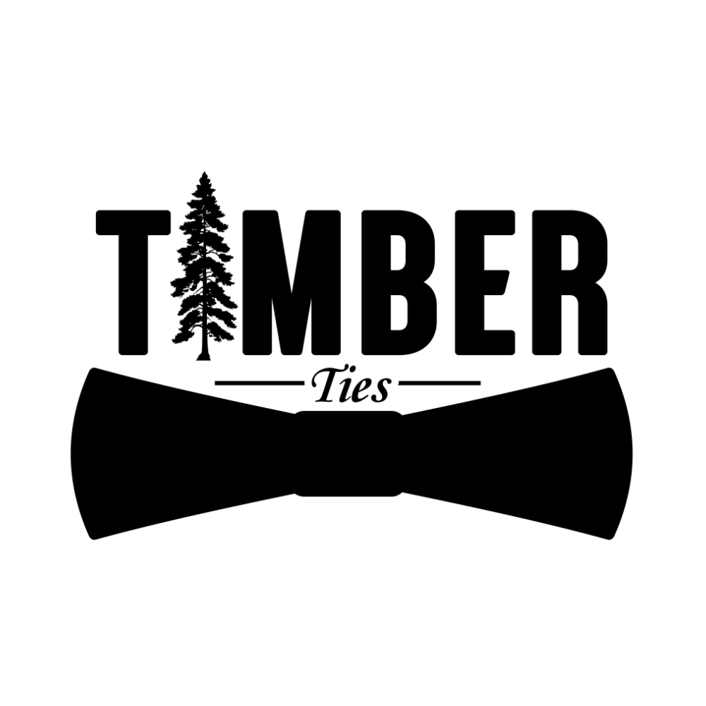 Timber Ties full logo with wooden bowtie and pine tree design